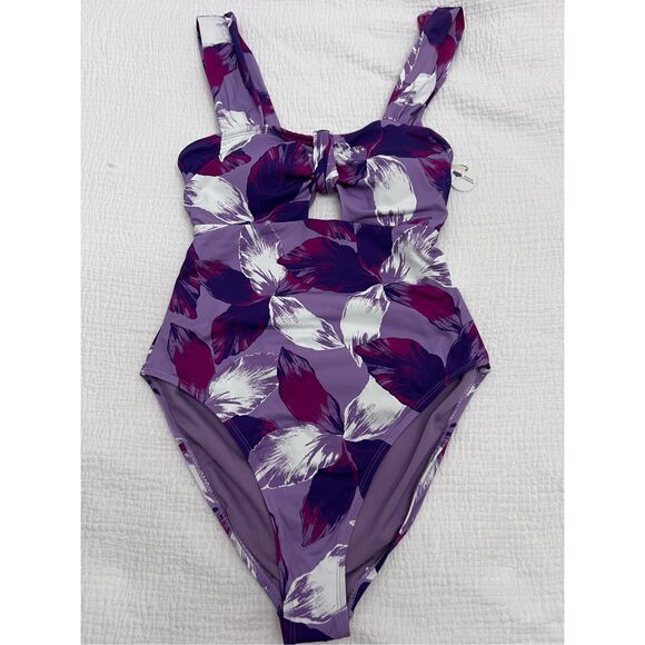 Mynah Women's Floral Cutout One-Piece Swimsuit Purple Pink Size Medium NWT - Picture 2 of 7